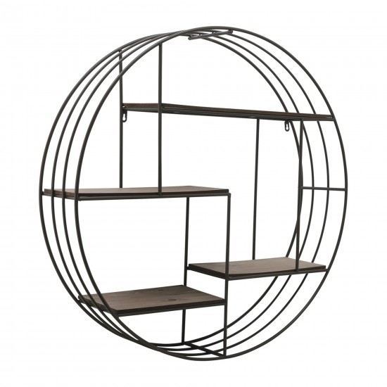 Round Wood/metal Wall Shelf