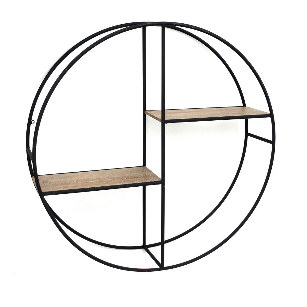 Metal/wood 24" Round Shelf, Black