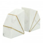 S/2 Marble 4"h Accent Bookends W/gold Inlays,wht