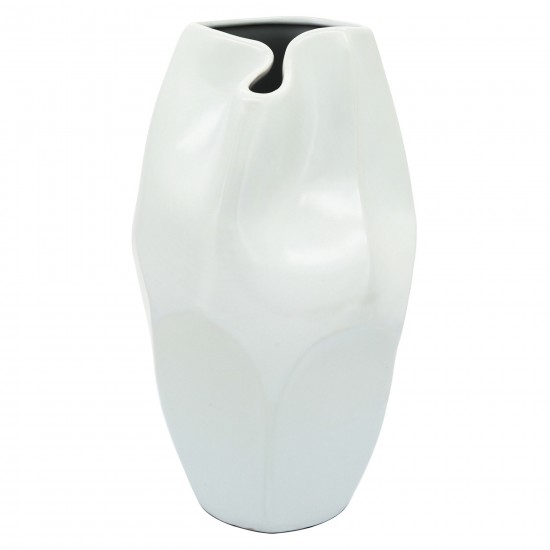 Cer, 14"h Abstract Vase, White