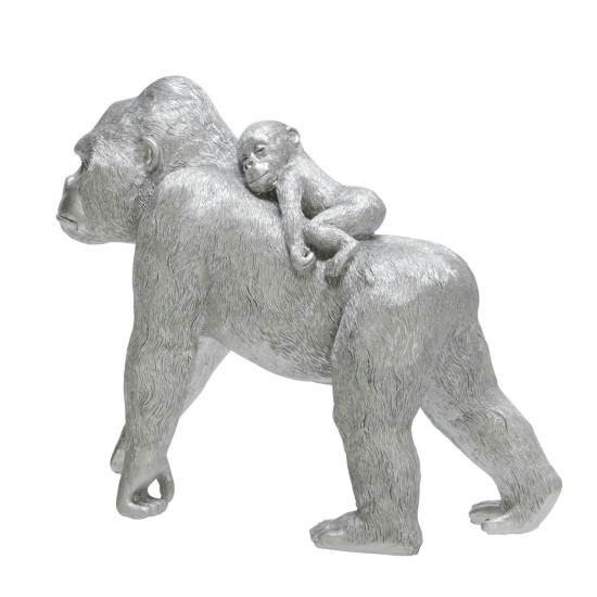 Polyresin 8" Gorilla W/ Baby Figurine, Silver