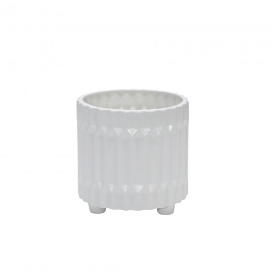 S/2 Ceramic Fluted Planter W/ Feet 6/8", White