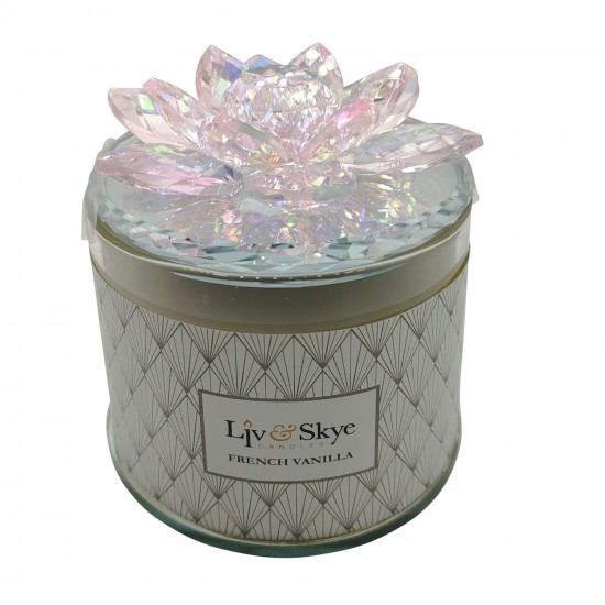 Crystal 5"soy Candle Lotus Box, Blush 13oz