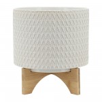 Ceramic 10" Chevron Planter On Stand, Ivory