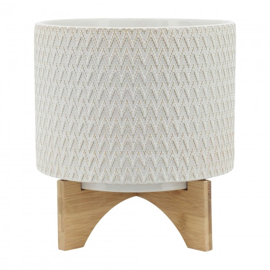 Ceramic 10" Chevron Planter On Stand, Ivory