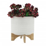 Ceramic 10" Chevron Planter On Stand, Ivory