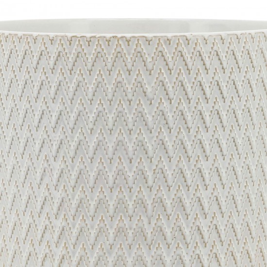 Ceramic 10" Chevron Planter On Stand, Ivory