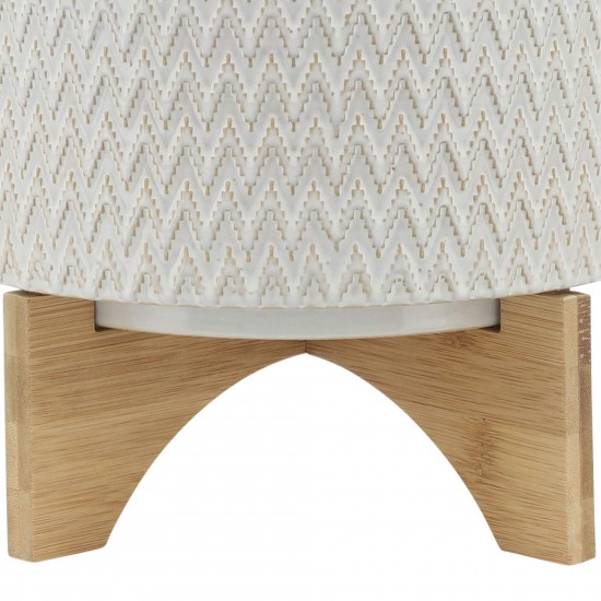 Ceramic 10" Chevron Planter On Stand, Ivory