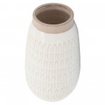 Cer, 12"h Carved Vase, White with Beige Top