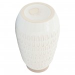 Cer, 12"h Carved Vase, White with Beige Top