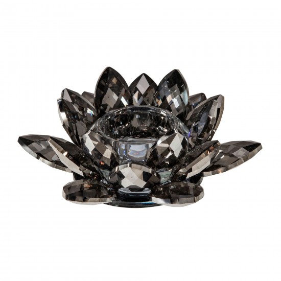 Black Crystal Lotus Votive Holder 6"