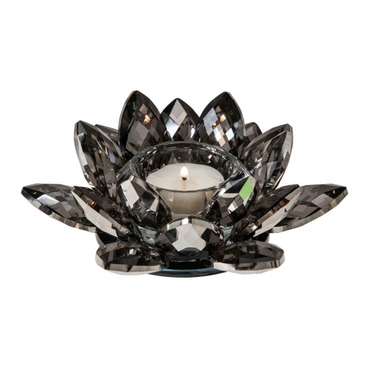 Black Crystal Lotus Votive Holder 6"