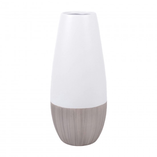 Cer, 17"h 2-tone Vase, Creme/white