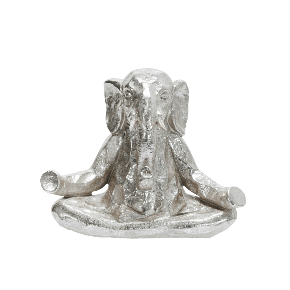Polyresin 8" Meditating Elephant, Silver Polyresin 8" Meditating Elephant, Silver