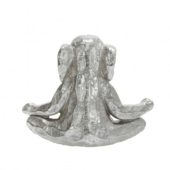 Polyresin 8" Meditating Elephant, Silver