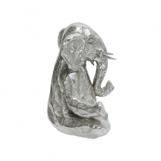 Polyresin 8" Meditating Elephant, Silver