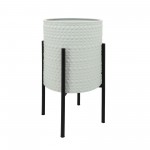 S/2 Dotted Planters In Metal Stand, White