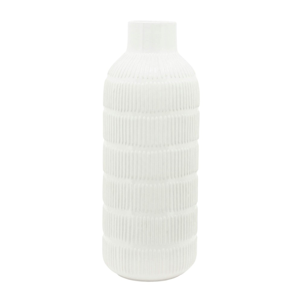Cer,21",pearl Stripe Vase,white
