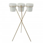 3-cup Metal Planter On Gold Stand, White