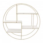 Metal/wood, 32" 4-layered Round Shelf, White/gold