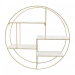 Metal/wood, 32" 4-layered Round Shelf, White/gold