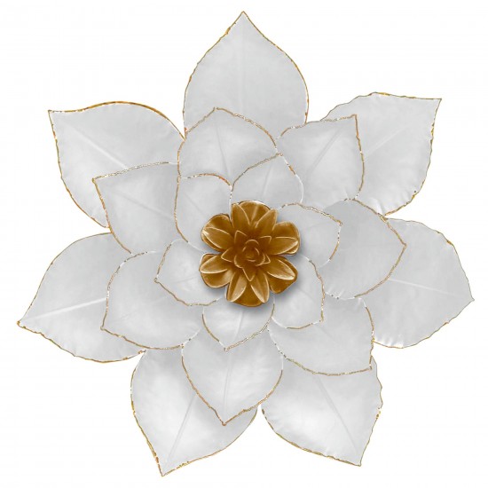 Metal 14" Lotus Wall Deco, White/gold