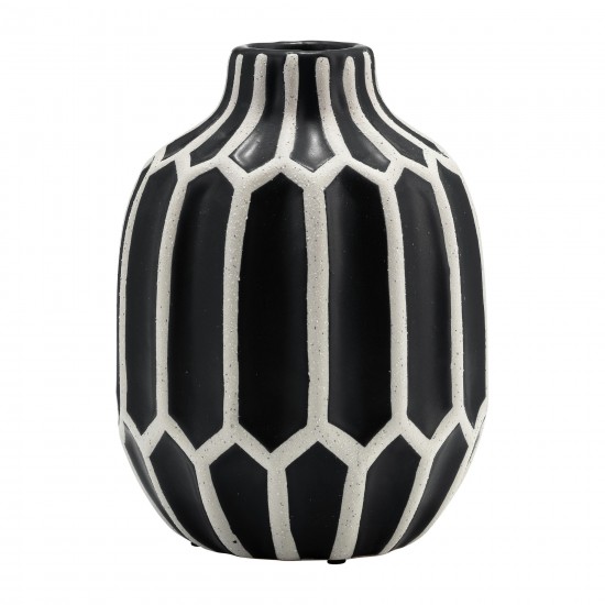 Cer, 8" Decorative Vase, Black/white