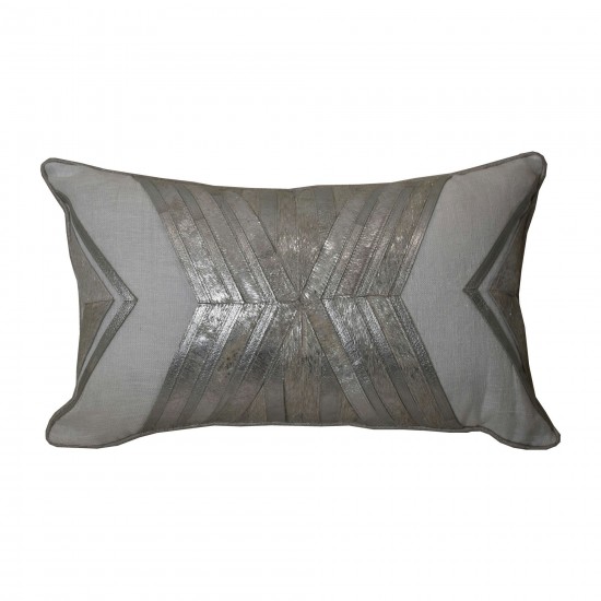 20x12" Linen, Chevron Decorative Pillow, Ivory/sil