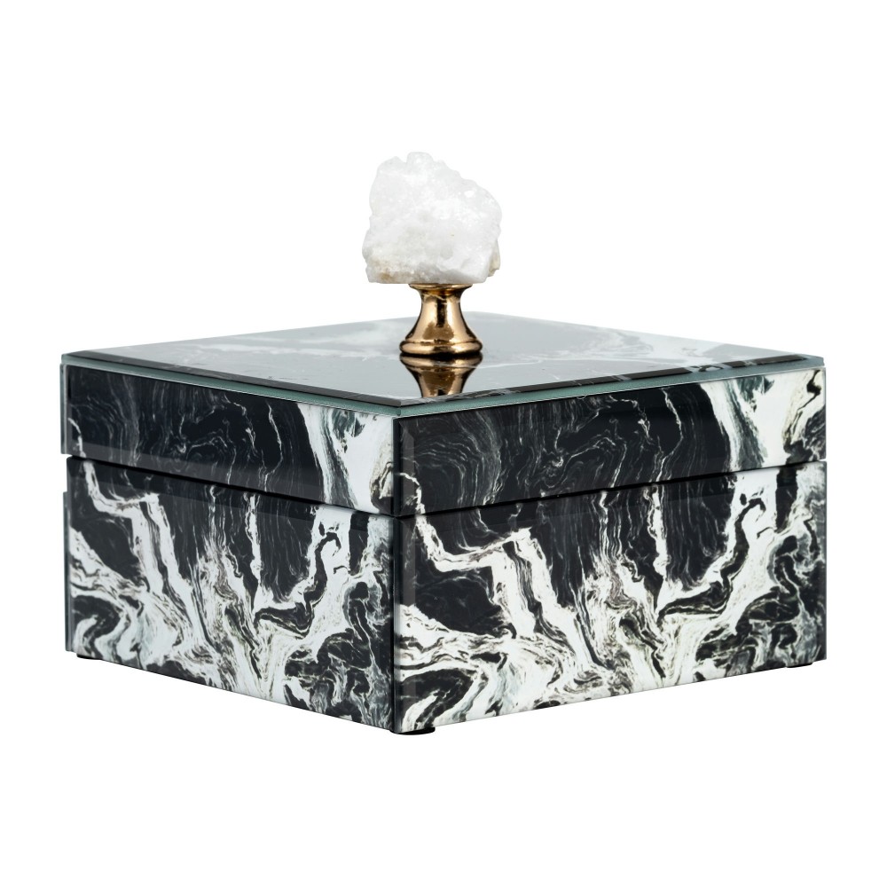 Glass, 6x5" Jewelry Box Quartz Top, Black