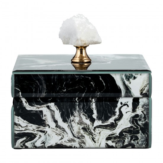 Glass, 6x5" Jewelry Box Quartz Top, Black