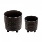 S/2 Footed Planters 9/6", Hearts, Matt Black