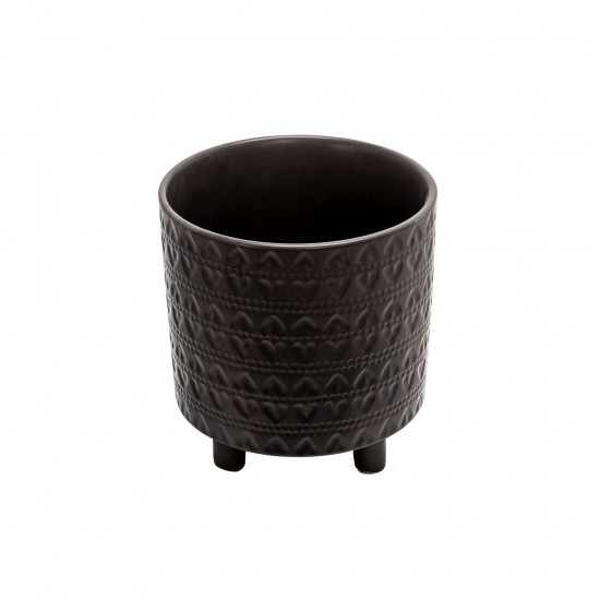 S/2 Footed Planters 9/6", Hearts, Matt Black