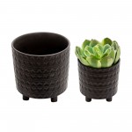 S/2 Footed Planters 9/6", Hearts, Matt Black