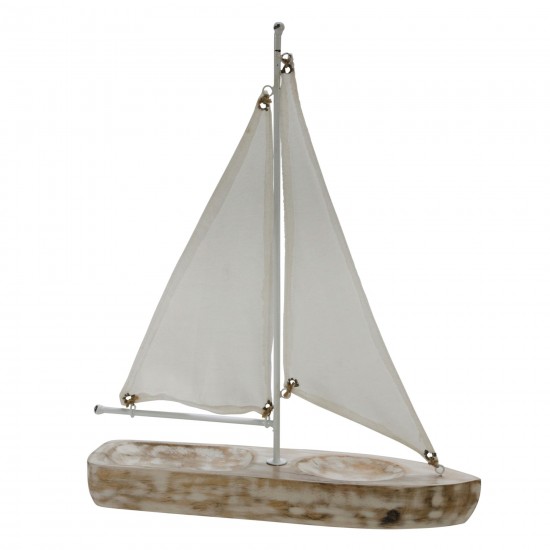 Wood, 17"h Cloth Sail Boat, Nat