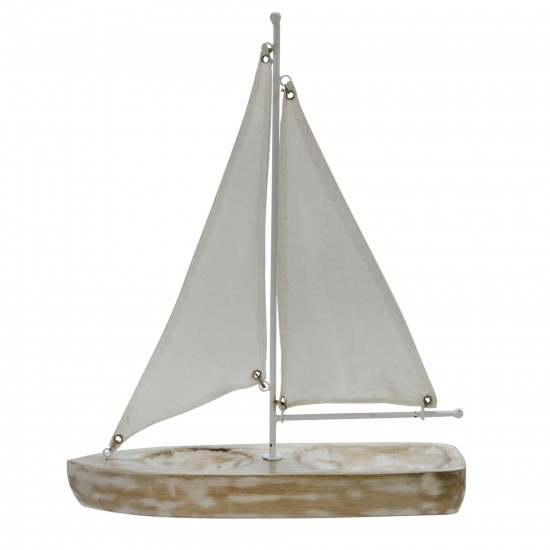 Wood, 17"h Cloth Sail Boat, Nat