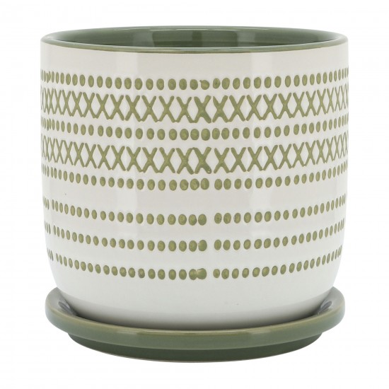 Cer, 6" Planter W/ Saucer, Olive