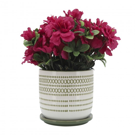 Cer, 6" Planter W/ Saucer, Olive