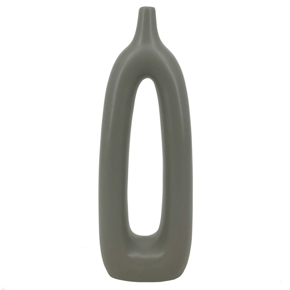 Cer, 14"h Open Cut-out Vase, Sage Green