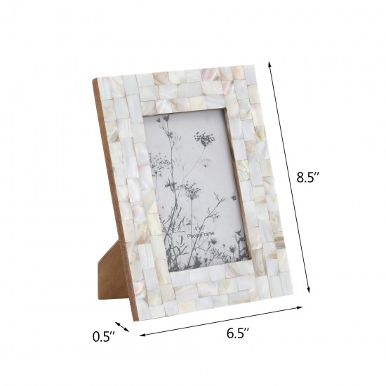 Resin, 4x6 Capiz Design Photo Frame, Silver