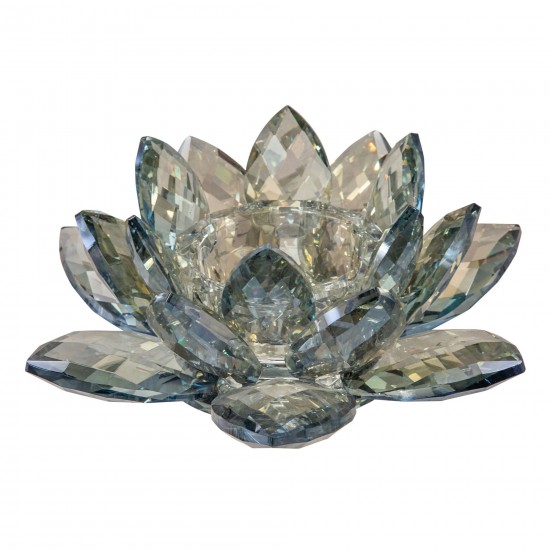 Crystal 8.25" Lotus Votive Holder, Blue