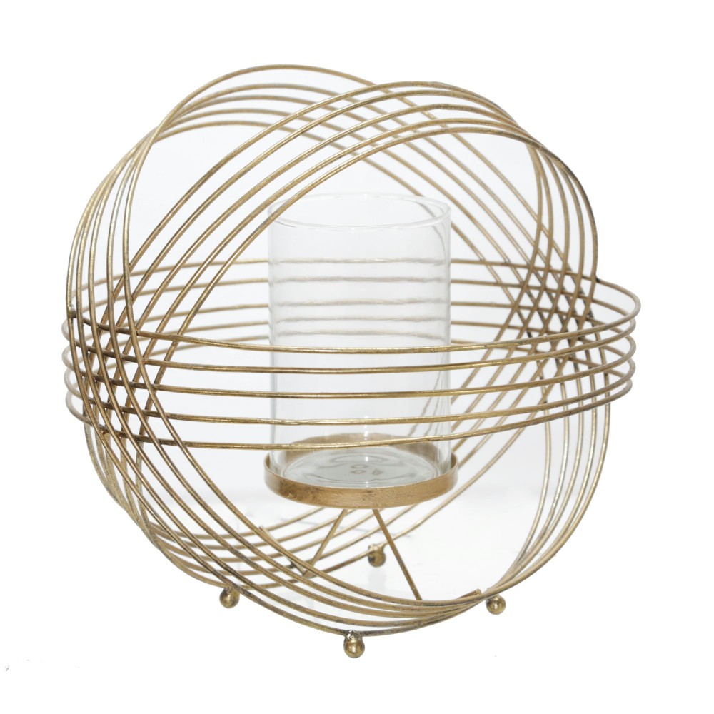 Metal 11" Sphere Tea Light Candle Holder, Gold