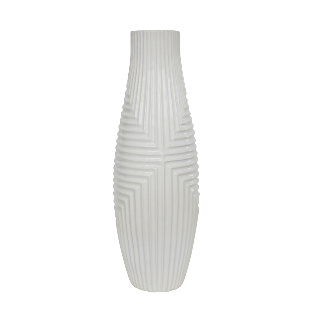 Cer, 21" Tribal Vase, White