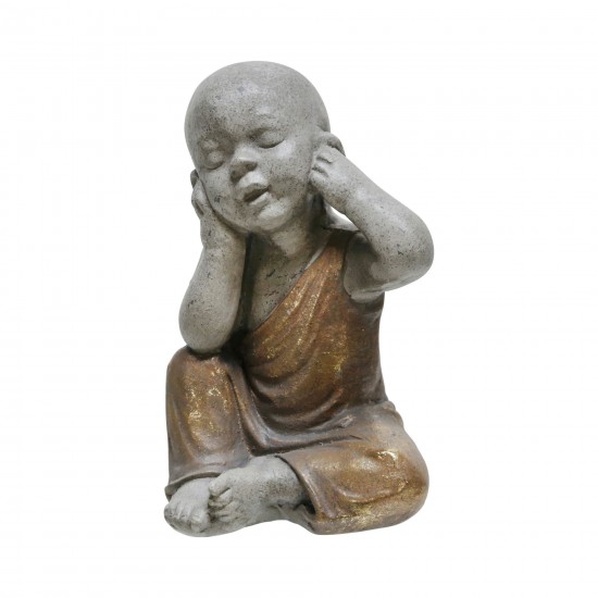 Polyresin 12" No Hear Baby Monk, Gray/gold