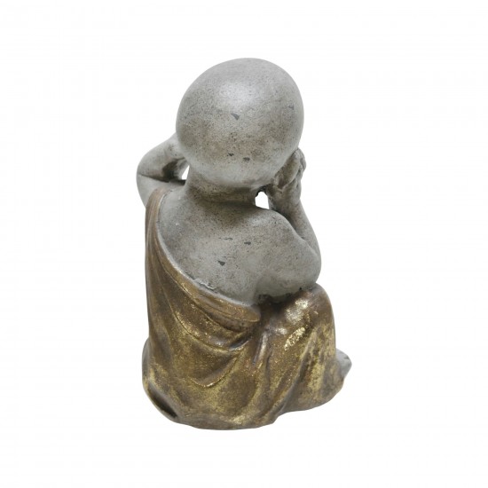 Polyresin 12" No Hear Baby Monk, Gray/gold