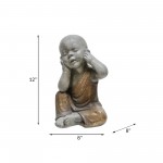 Polyresin 12" No Hear Baby Monk, Gray/gold