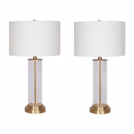 Glass,s/2,26"h,clear Cylinder Table Lamps, Gold