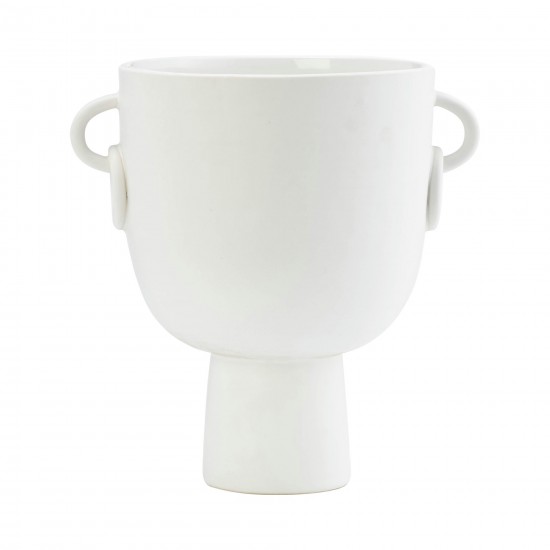 Cer, 10"h Vase With Handles, White