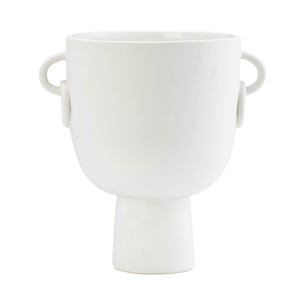 Cer, 10"h Vase With Handles, White Cer, 10"h Vase With Handles, White