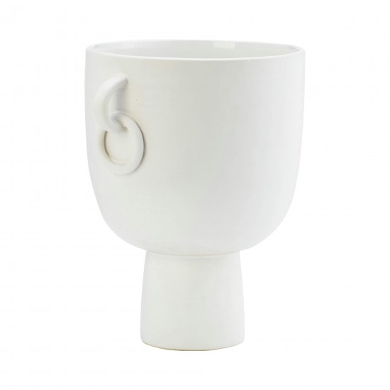 Cer, 10"h Vase With Handles, White