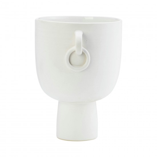 Cer, 10"h Vase With Handles, White